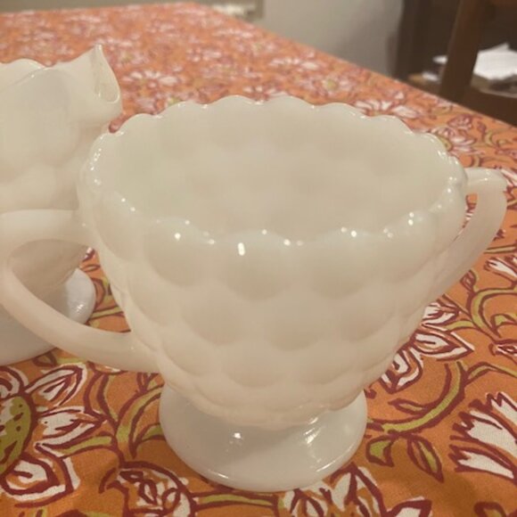 Vintage Milk Glass Creamer and Sugar Bowl Set Hobnail Milkglass Kitchen Decor - Picture 2 of 4